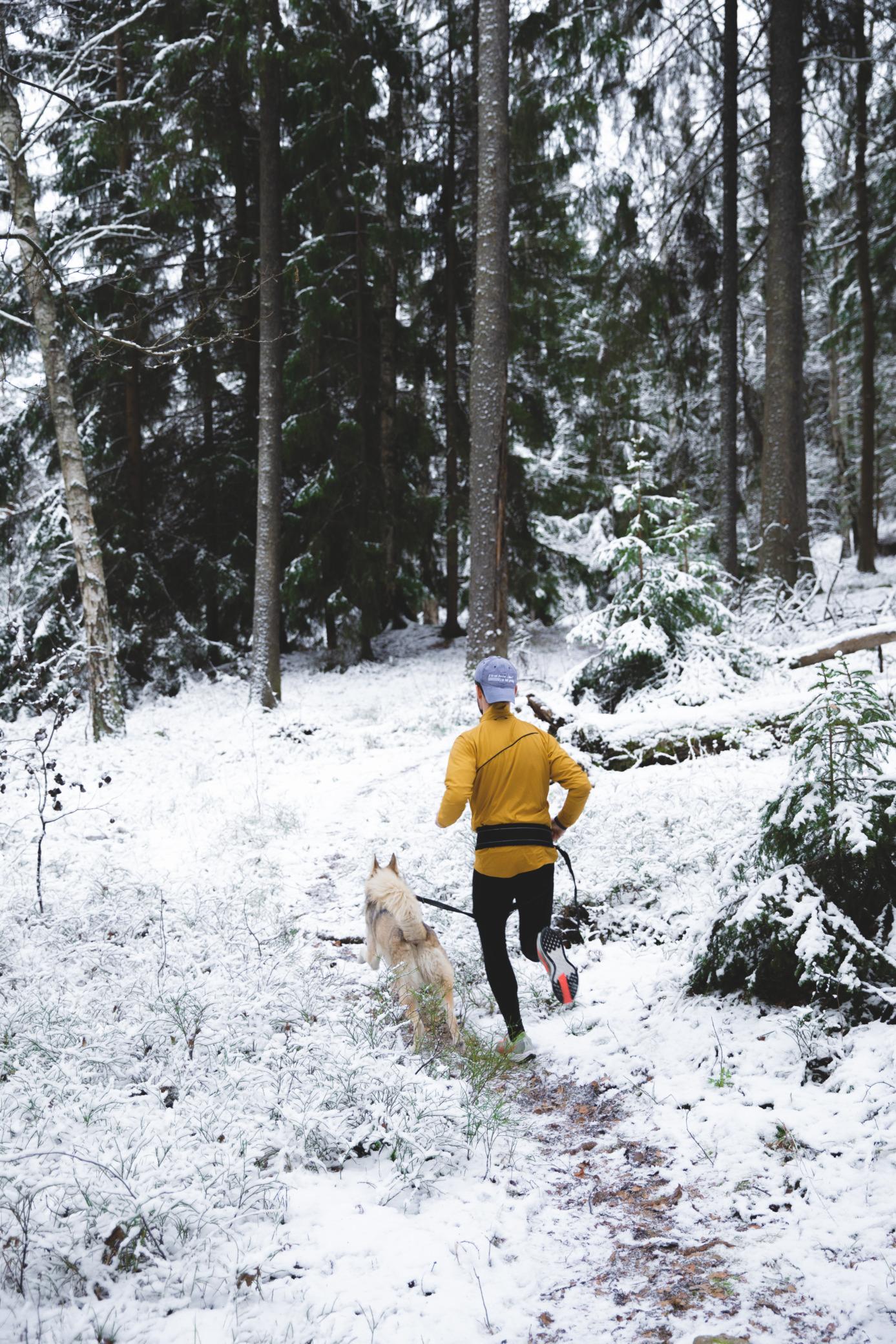 Local resident enjoying a winter run in the snow with his dog.